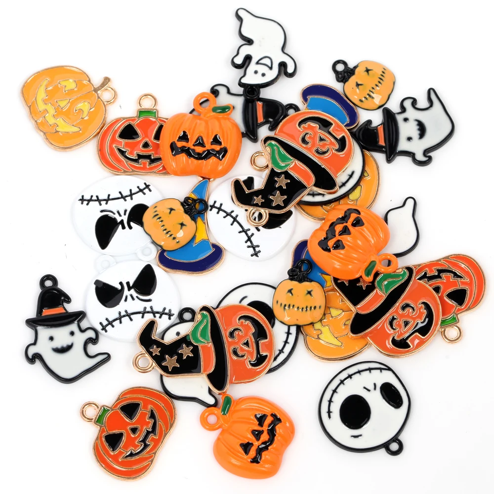 10pcs Enamel Halloween Alloy Charms Pumpkin Ghost Broom Enamel Charms Pendant For Jewelry Making DIY Bracelet Necklace Findings