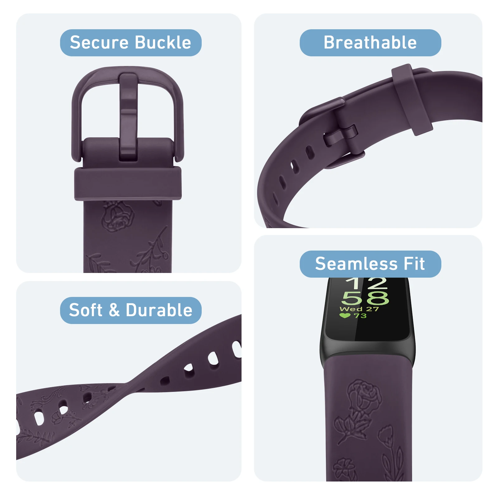 Pulseira TPU gravada para Fitbit Quest 3, alça ajustável, Soft Sport Bracelet Substituição, Banda para Fitbit Quest 3