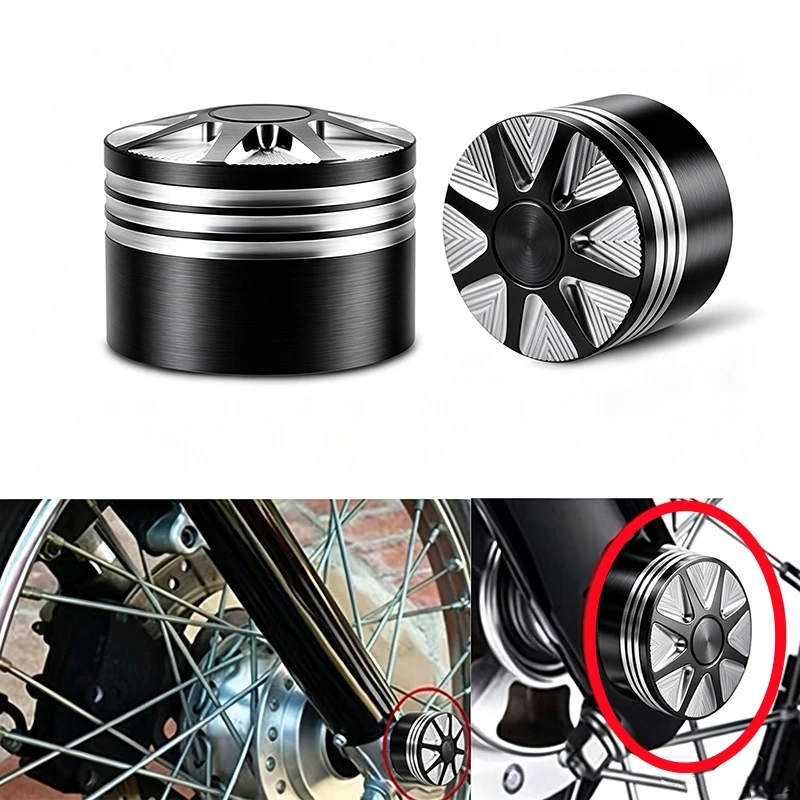 2x Aluminum Black/Chrome Motorcycle Front Axle Nut Covers Caps for Harley Sportster Touring Softail Dyna VRSC Fat Bob Wide Glide