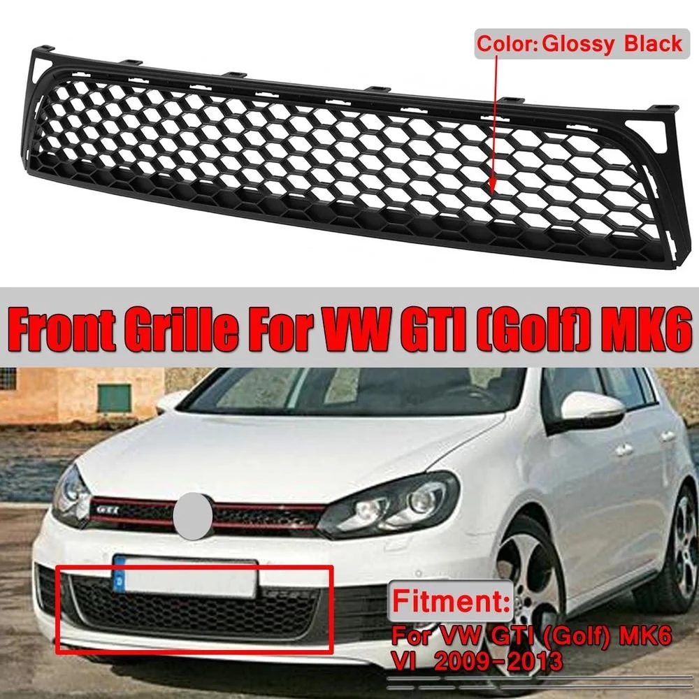 

Glossy Black Car Front Bumper Lower Grill Honeycomb Grille Racing Grills For VW GTI Golf MK6 VI 2009-2013 Car Body Styling Kit