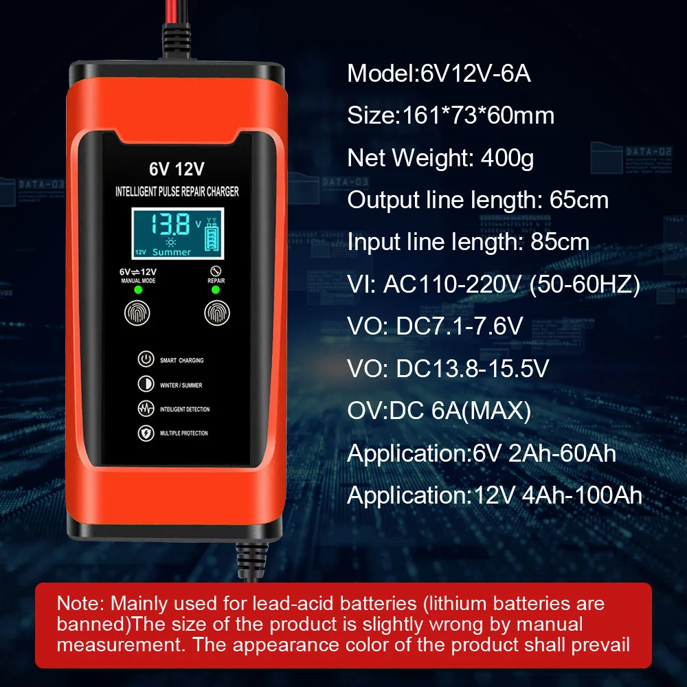 6A 12 فولت قارب لوازم بطاريات شواحن ذكي نبض إصلاح تخزين خلية صيانة شاحنة رقمية شاحن بطارية السيارة 90 واط