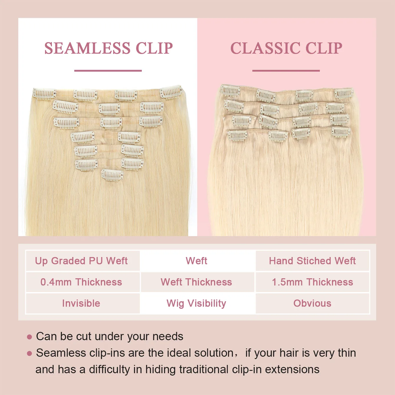 وصلات شعر بمشبك PU بدون خياطة، شعر بشري # 60 مشبك شعر بشري مفرود أشقر بلاتيني في وصلات الشعر للنساء 7 قطع #4