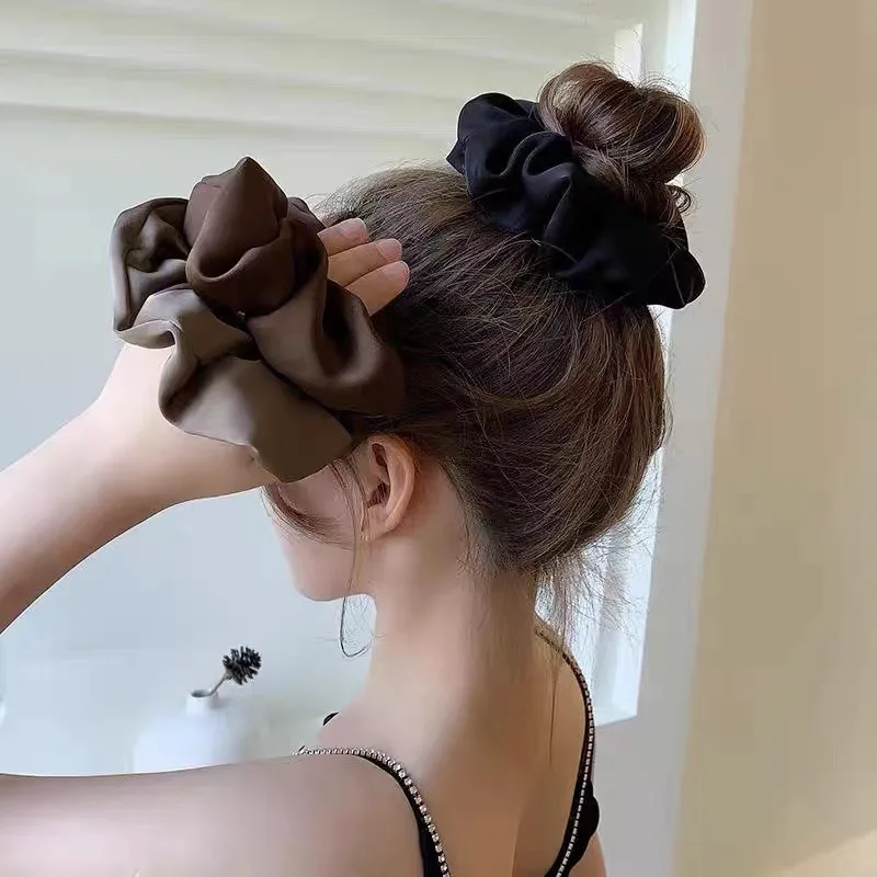 Satin Silk Hair Scrunchies Black Hairties for Girl Women Scrunchie Solid cute Elasitc Accessories Scrunch Hairclips for Gifts