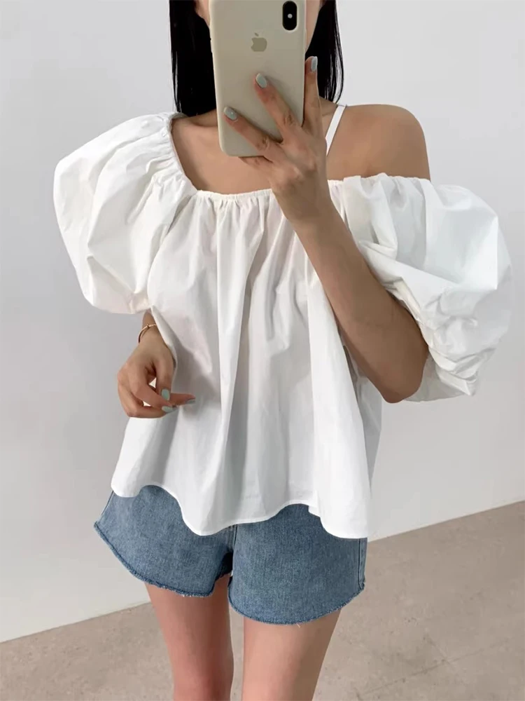 

Liangliang Summer New Design Loose Women's irt oulder Bared Drapey Korean Sle Bubble Sve ort Sve Pure Color