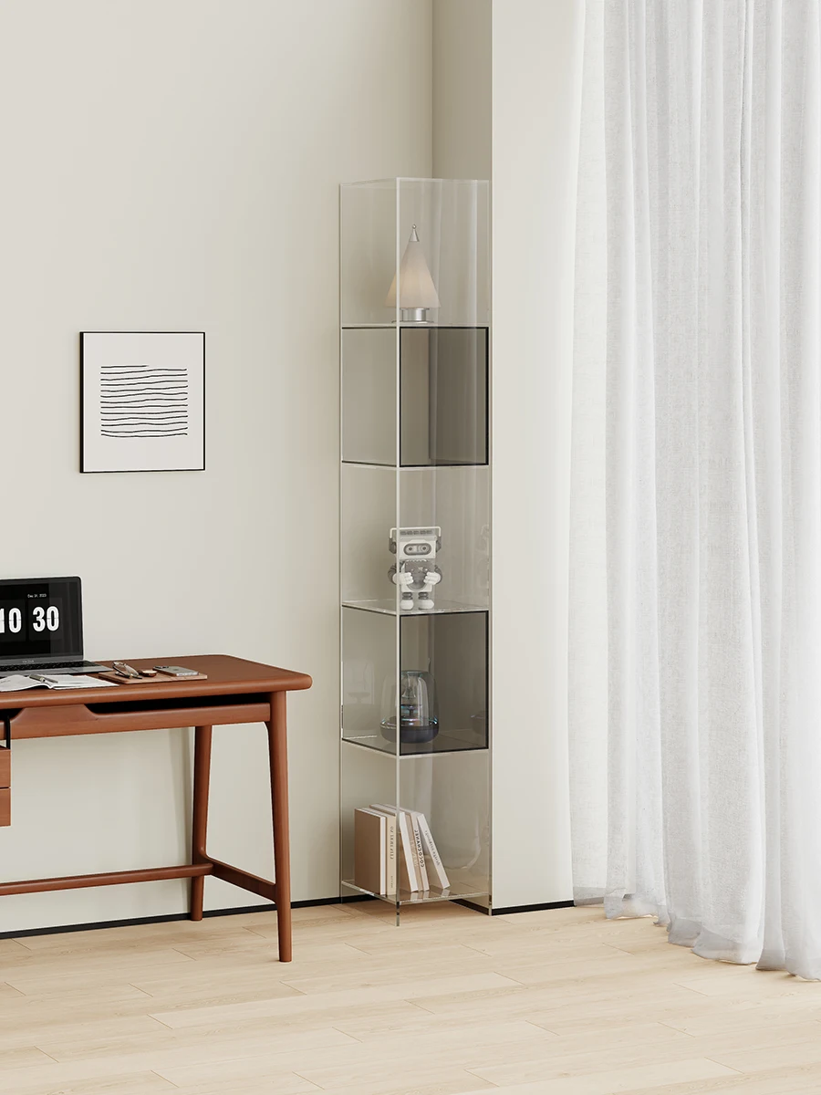 &Acrylic Ultra-thin Light Luxury Artistic Floor-standing Integrated Bookshelf Very Narrow 20cm Storage Cabinet Home Furniture