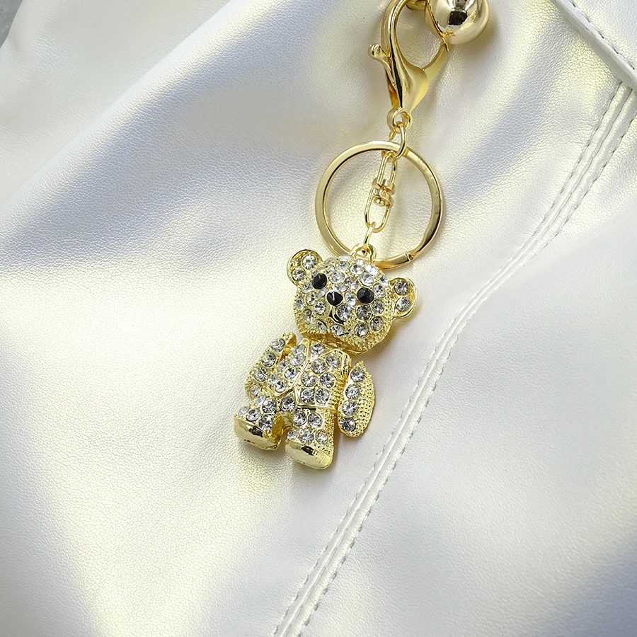 Personalized women's Bag Accessories Stereometal 3D Rhinestone cartoon Bear keychain Holiday gift car pend