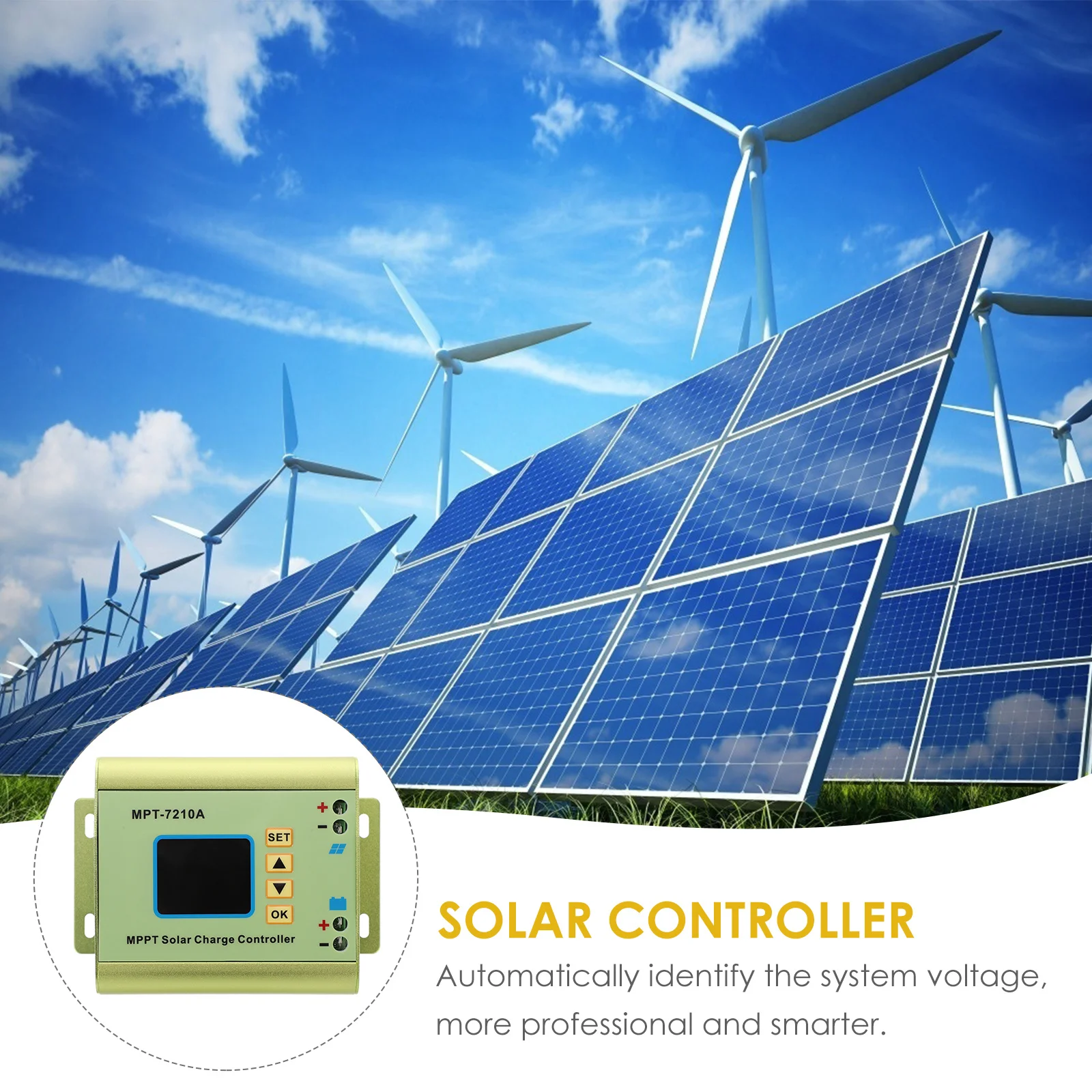 

1Set Solar Charge Controller Mppt LCD Solar Panel Regulator with Overload Protection Charging Controller Green