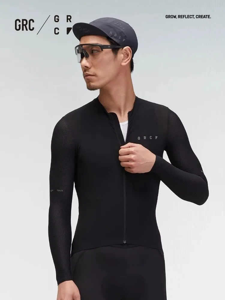 GRC BLACK LABEL TECH Men's Long Sleeve Cycling Jersey - Breathable Quick Dry Summer Road Bicycle Top with UPF 50+ For Men