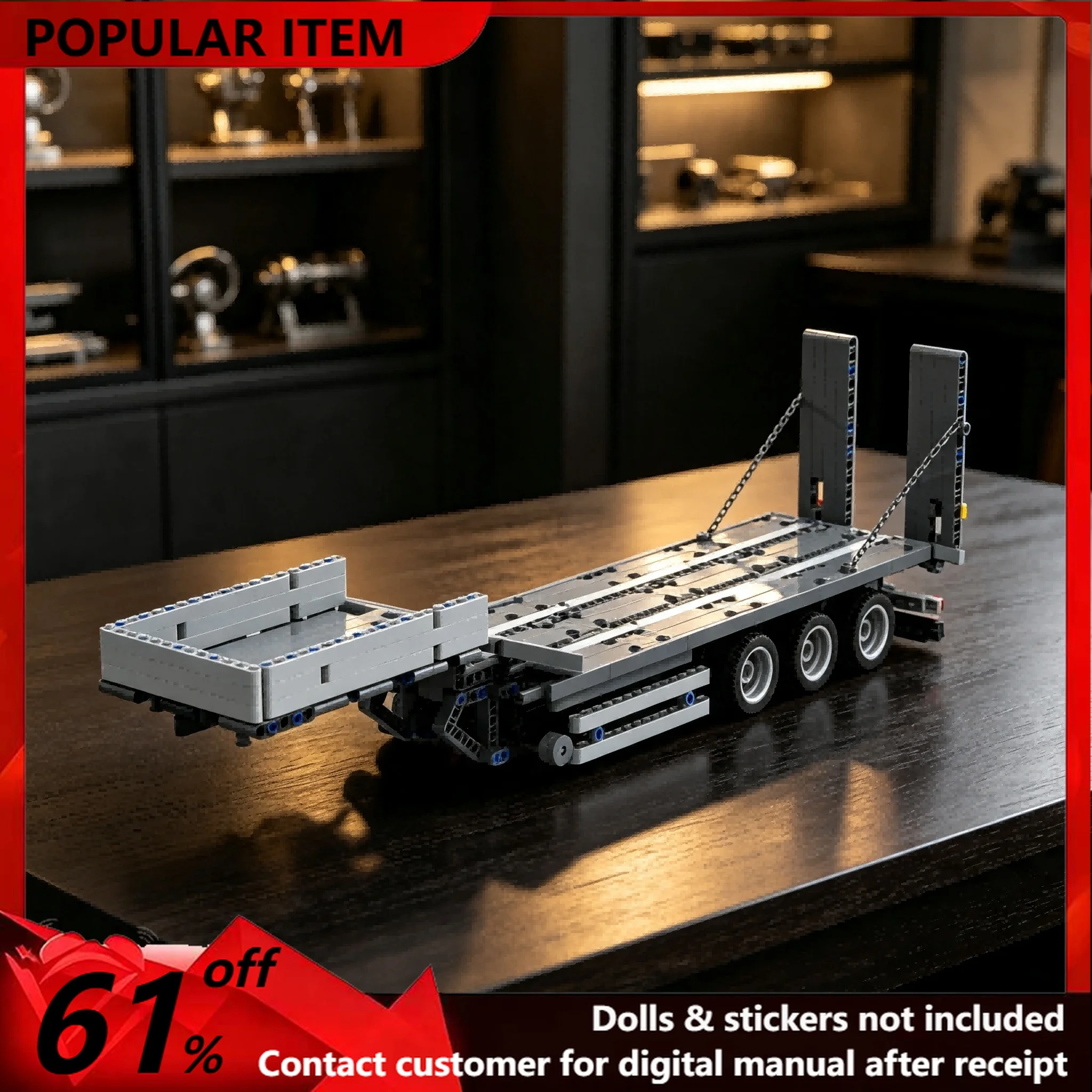 698PCS MOC 1:21 Scale Heavy‑duty Flatbed Low Loader Semi‑trailer Engineering Model Building Blocks DIY Assembly Gifts for Adults