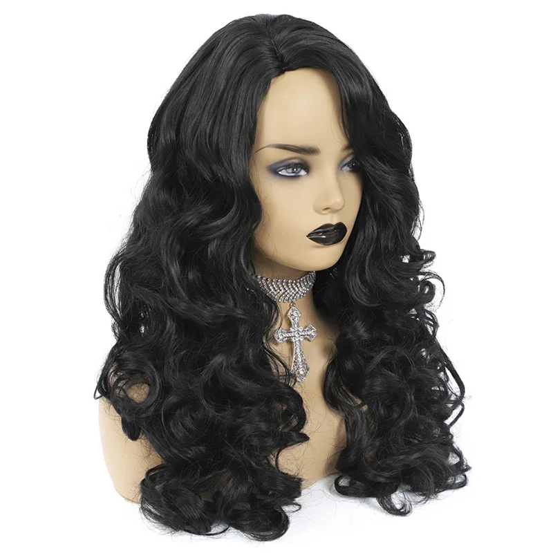 MSIWIGS Synthetic Wig Long Afro Curly Wig Black Hair for Women Side Part Line Wig Purple Heat Resistant Hair