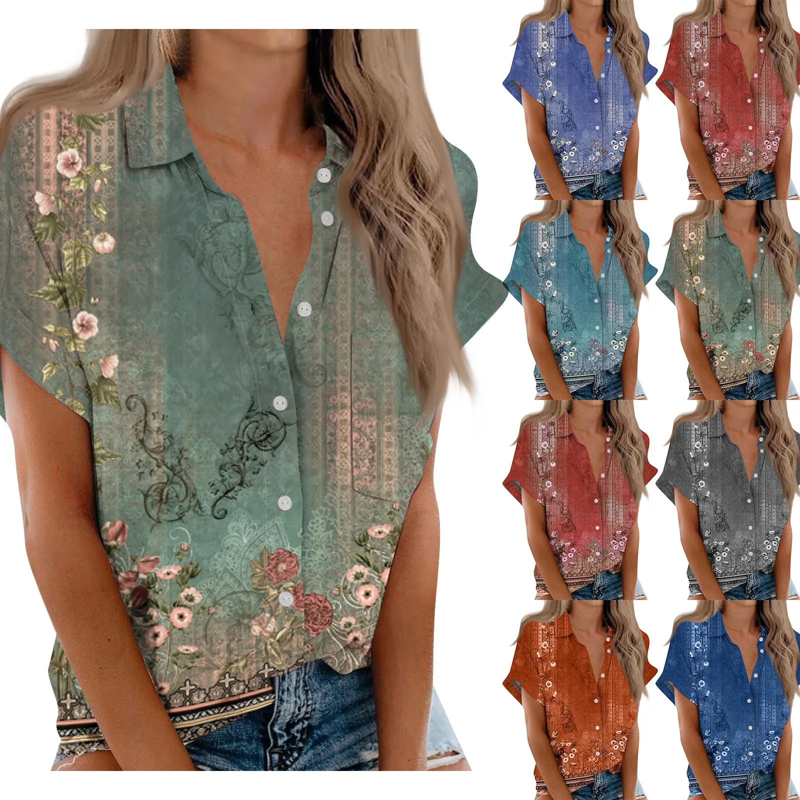 

Рубашка с коротким рукавом для женщин, Повседневный Кардиган на пуговицах с нагрудным карманом и принтом, топы и блузки для женщин, 2024