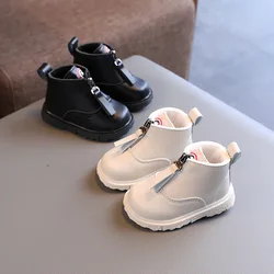 Autunno inverno bambini moda stivali bambino morbido caldo neonato scarpe in cotone ragazze chiusura con cerniera anteriore stivali in pelle ragazzi scarpa nera