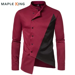 Patchwork Irregular Hem Men Dress Shirt Luxury Designer Long Sleeve Party Wedding Business Shirts Mens Blusas Estampadas Tops