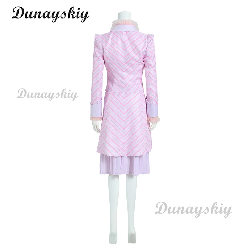 أزياء شريرة غليندا التأثيرية شعر مستعار الفيلم الشريرة الموسيقية أريانا غراندي المرأة الوردي فستان مخطط البدلة وتتسابق