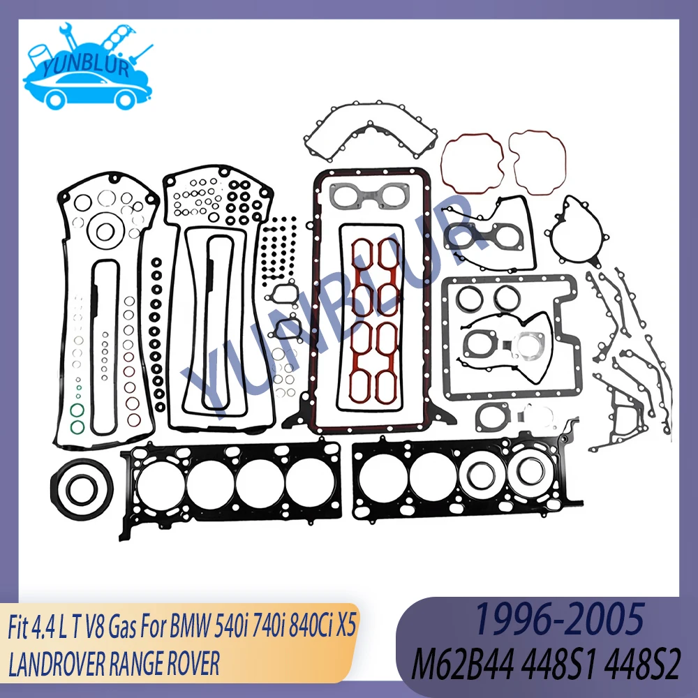 M62 Engine Parts Full Gasket Set Fit 4.4 L T V8 M62B44 Gas For 96-05 BMW 540i 740i 840Ci X5 LANDROVER RANGE ROVER 448S1 448S2