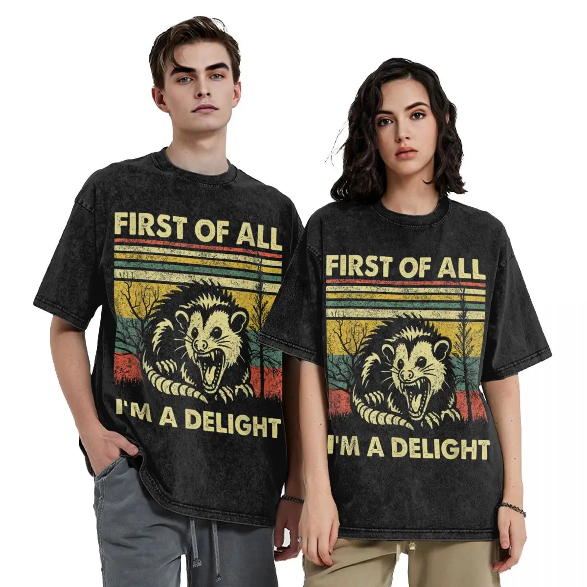 Printed First Of All I'm A Delight Sarcastic Angry Opossum Lover T Shirts Outfit for Men Women Tee Shirts Harajuku T-shirt