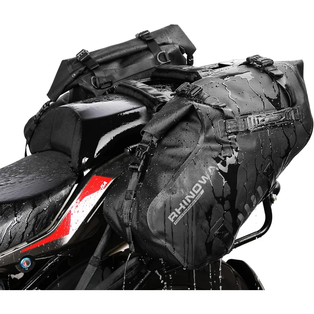 

motorcycle waterproof saddlebags - universal storage tool bag for motorbike 28l (2 * 14l) 1 pair (black)
