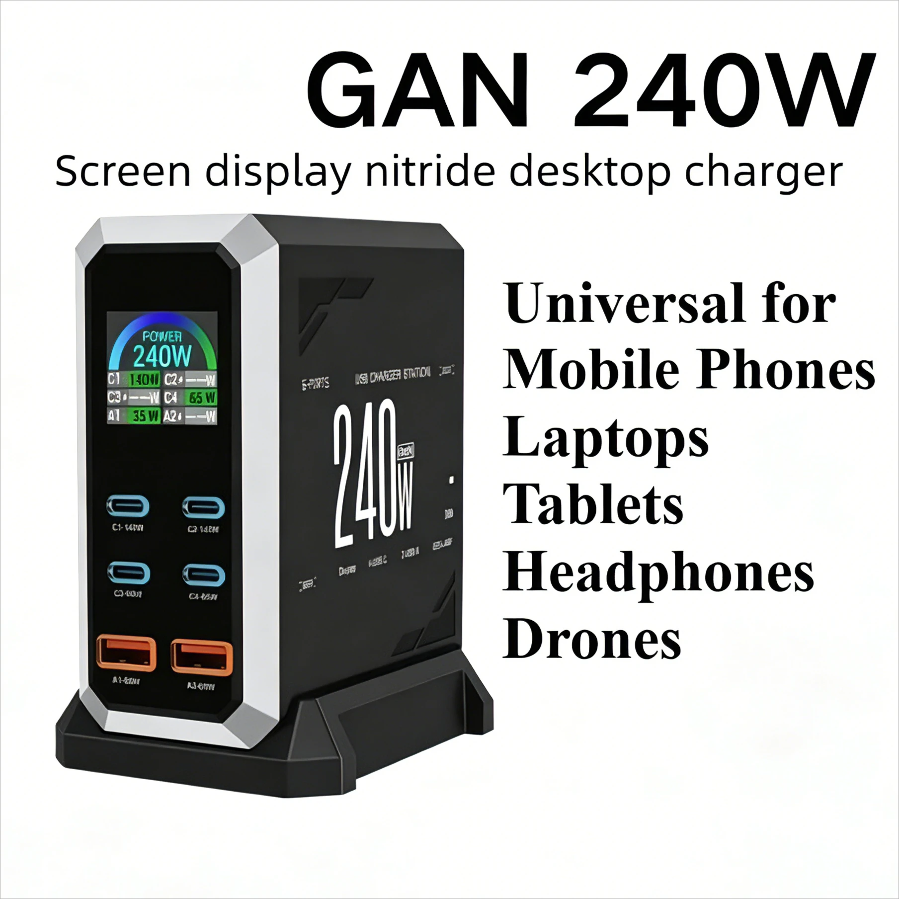 

240W GaN Charger Desktop Fast Charging Station for MacBook Laptops Tablet iPhone Samsung PD3.1 140W USB Type C 6 Ports PPS PD