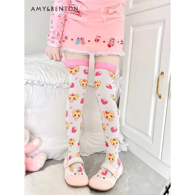 

25COSОригинальные чулки до бедра с мультяшным принтом, милые японские гольфы, повседневные универсальные милые бархатные чулки Kawaii L