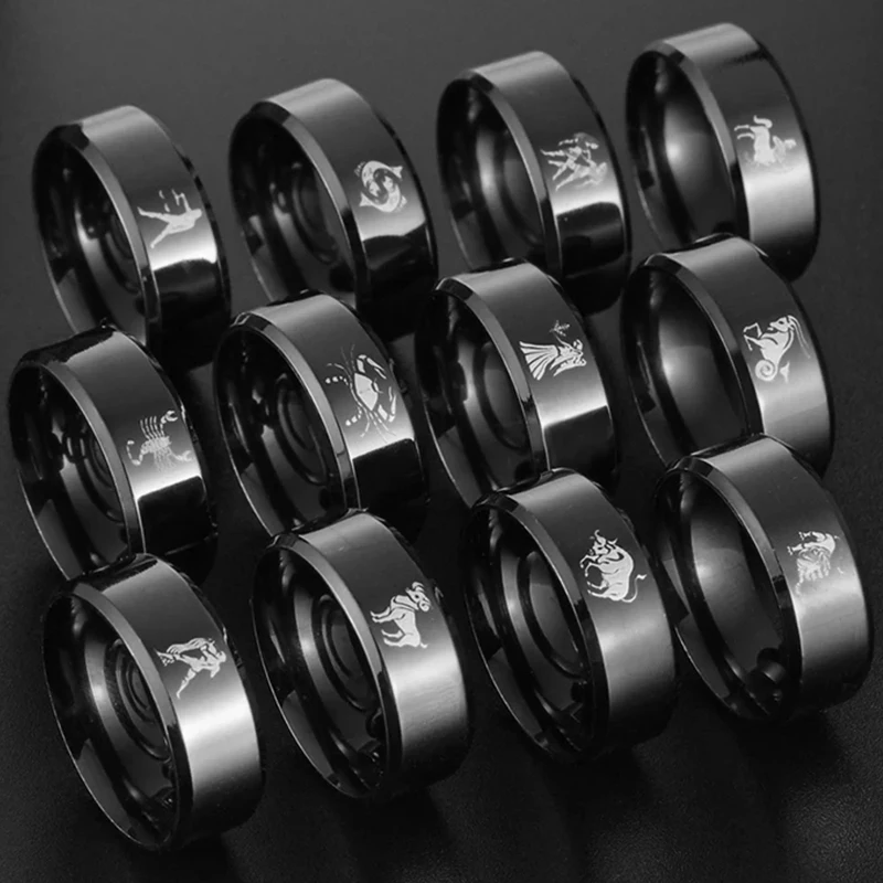 12 Zodiac Ring Aries Taurus Gemini Cancer Virgo Libra Scorpius Sagittarius Capricornus Wedding Stainless Steel Rings Jewelry