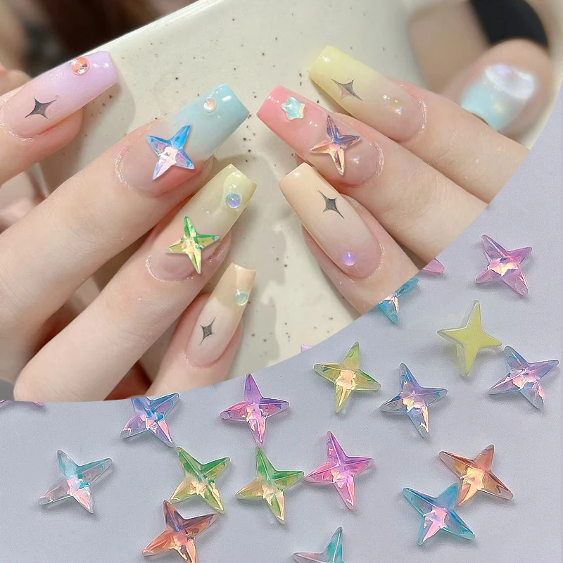 20/50/100Pcs Aurora Star Moon decorazione per unghie a forma di cuore dimensioni miste resina 3D Crystal Nail Charm Parts accessori per Manicure fai da te