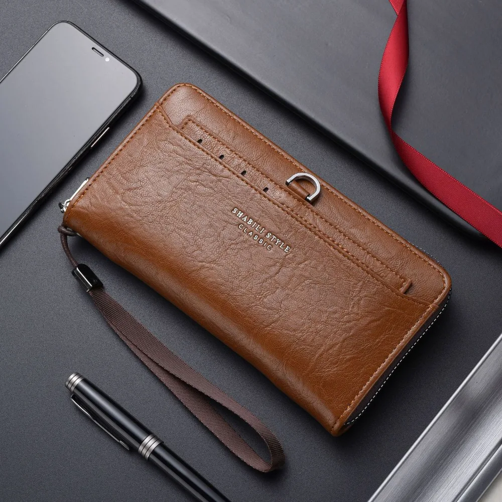 أنيقة محفظة الرجال محفظة من البولي يوريثان سعة كبيرة سستة الأعمال حقيبة صغيرة محفظة نسائية للعملات المعدنية بطاقة العلامة التجارية محفظة طويلة هدية