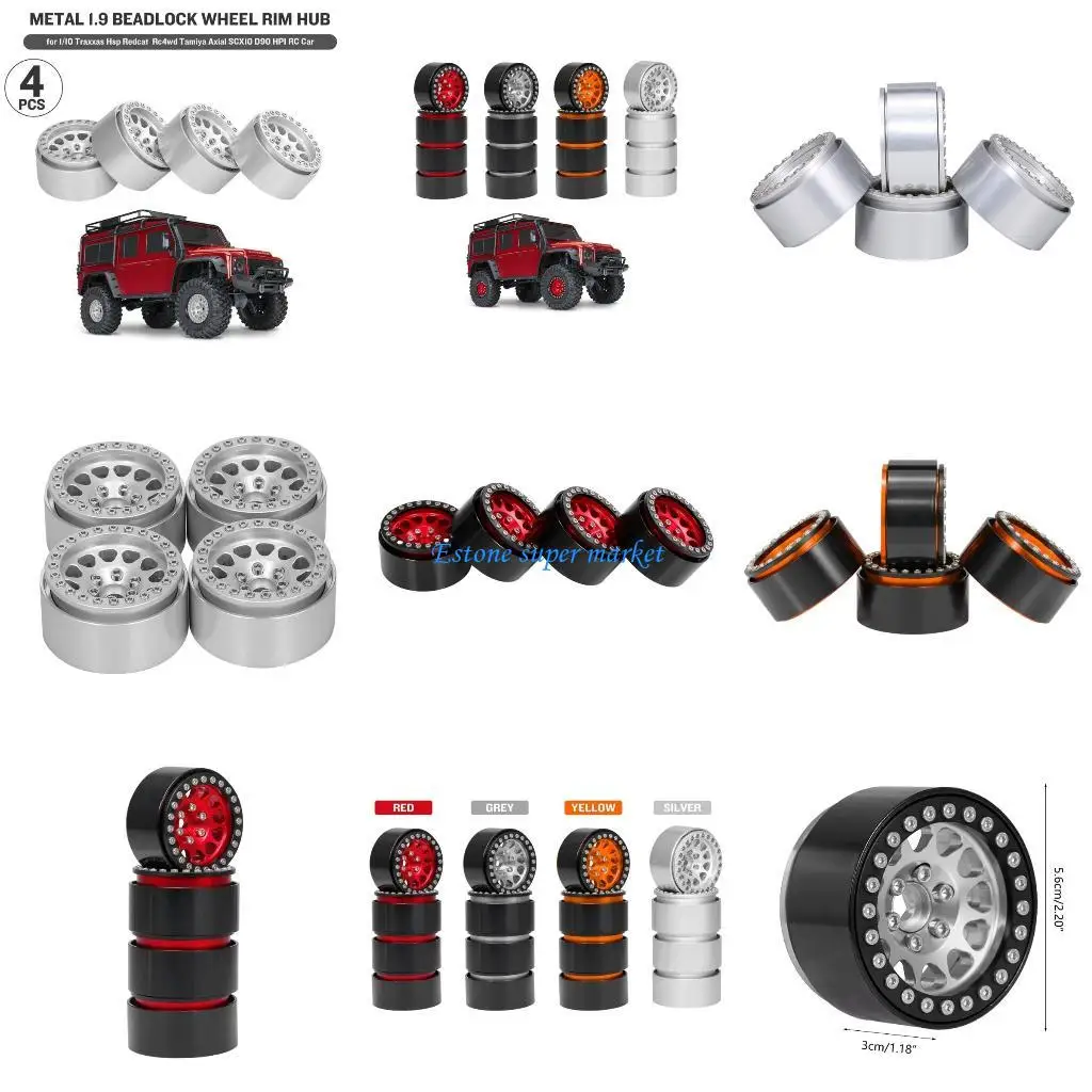 090B 4PCS Wheel Rims Beadlock Wheel Hub with 12 Spokes for 1/10 Remote Control Car