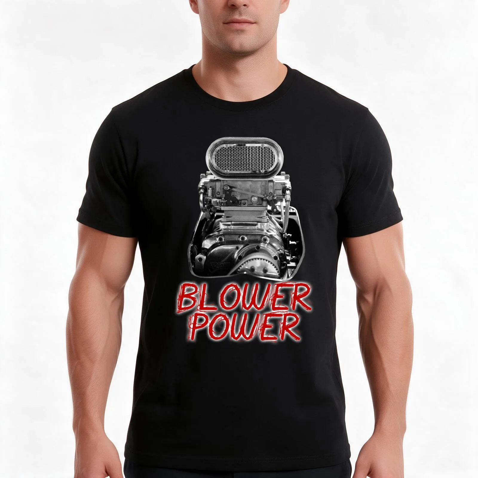 Blower Power - Supercharger T-Shirt, Summer Casual Cotton Tee, Oversized Streetwear Tops, Vintage Graphic Print, 100% Cotton