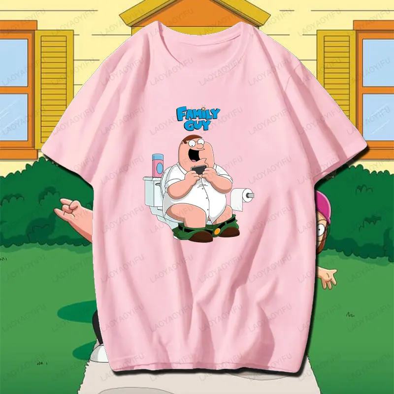 Families Guys Peter Griffin in The Bathroom Men Woman T Shirts Funny Vintage TV Short Sleeve Crewneck T-Shirt Cotton Tee Shirt