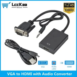 Konwerter kompatybilny z LccKaa 1080P VGA na HDMI Adapter z obsługą Audio do laptopa PC, aby projektor HDTV HDMI-kompatybilny z Adapter VGA