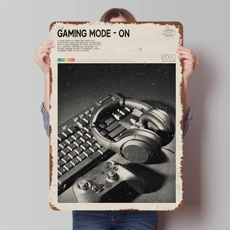 Gaming Mode On Vintage Gamer Tin Poster Customized Wall Art Retro Vintage Metal Signs for Fans Room Home Decoration Ornaments