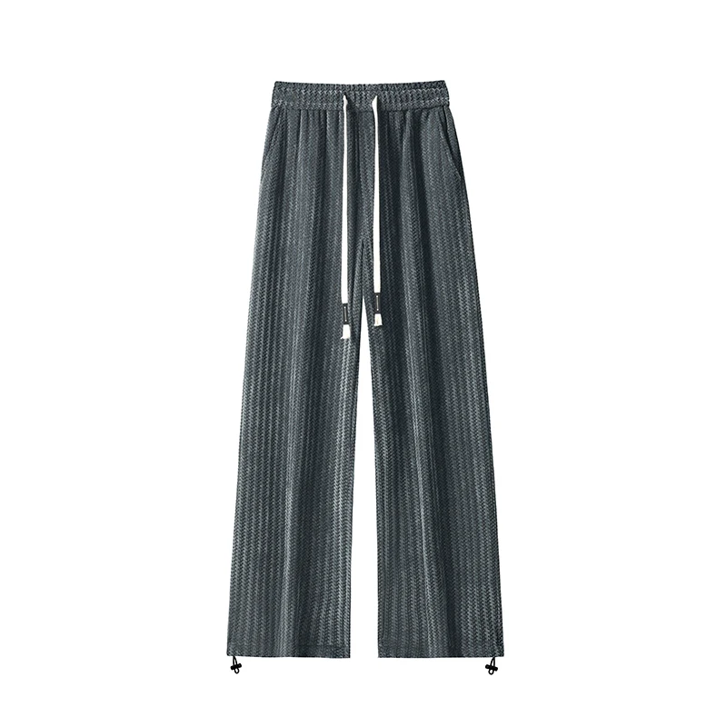 Autumn Casual Pants Men Fashion Retro Black Straight Wide Leg Pants Men Streetwear Loose Striped Pants Mens Vintage Trousers