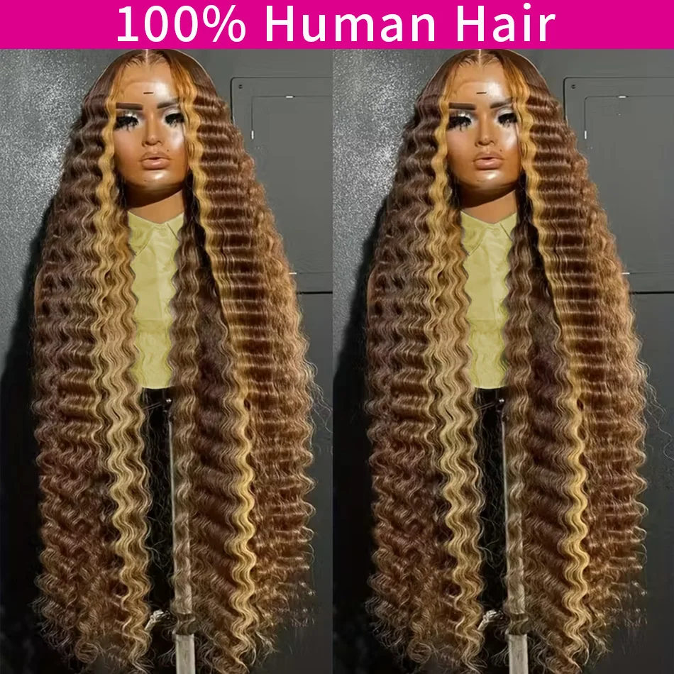 

427 Выделенный парик Человеческие волосы 13X6 Hd Парик фронтальной части шнурка Вьющийся парик с глубокими волнами Фронтальный парик P1B30 Парик фронта шнурка Предварительно сорванные бразильские парики