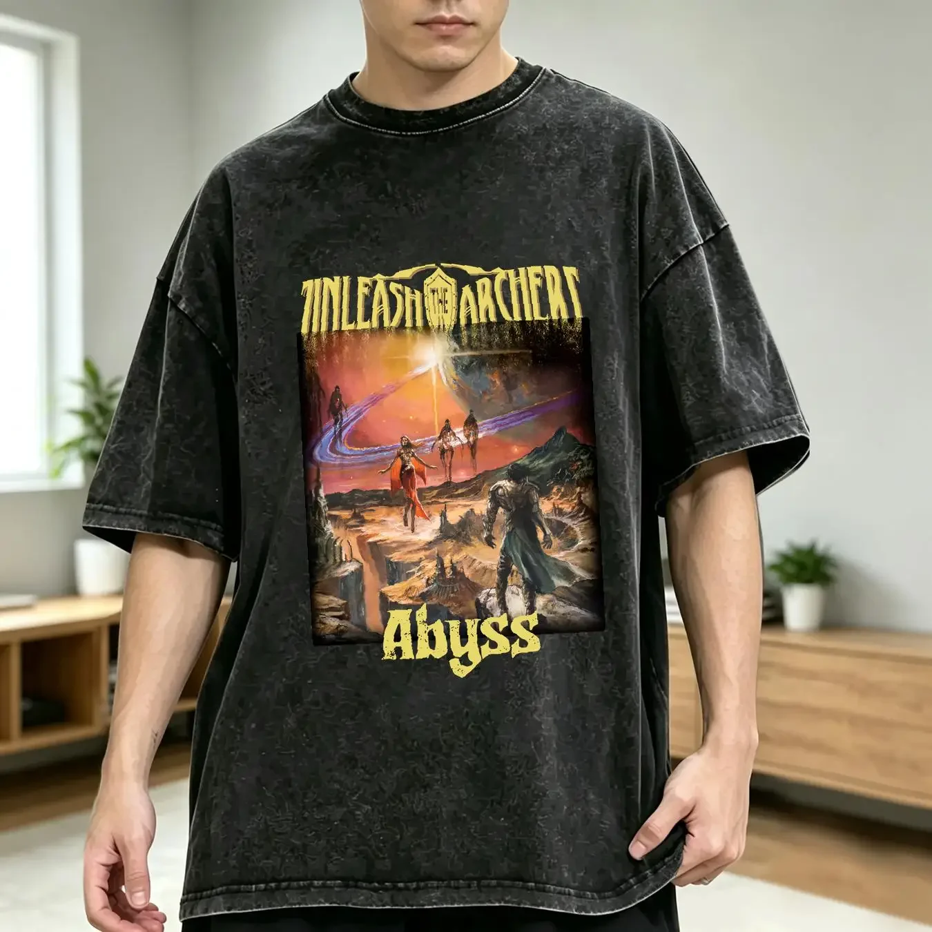 washed T Shirt UNLEASH THE ARCHERS Abyss long or short sleeves vintage Washed designer clothes Stylish Comfortable Slightly
