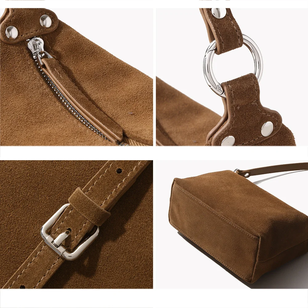 2024 New Women Suede Bag Female Frosted Cowhide Split Leather Single Shoulder Bag Wholesale Lady Trendy Crossbody Messenger