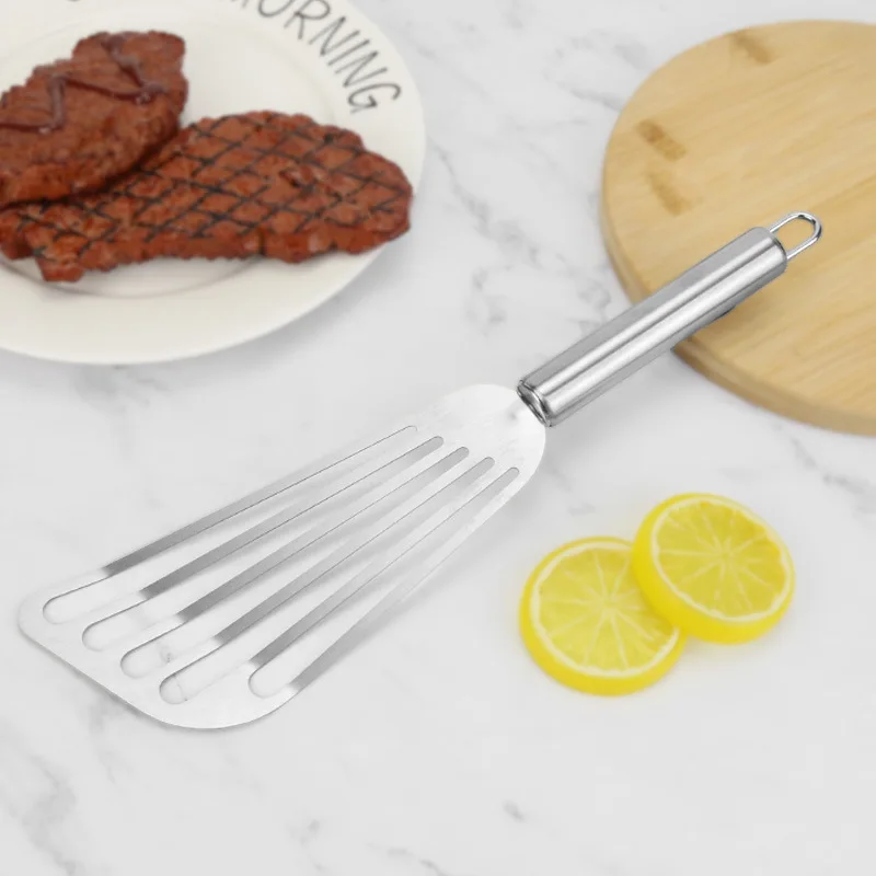 

Kitchen Frying Masterpiece Stainless Steel Slanted Spatula Fry Fish / Steak / Pancakes / Grill One Tool Does It All