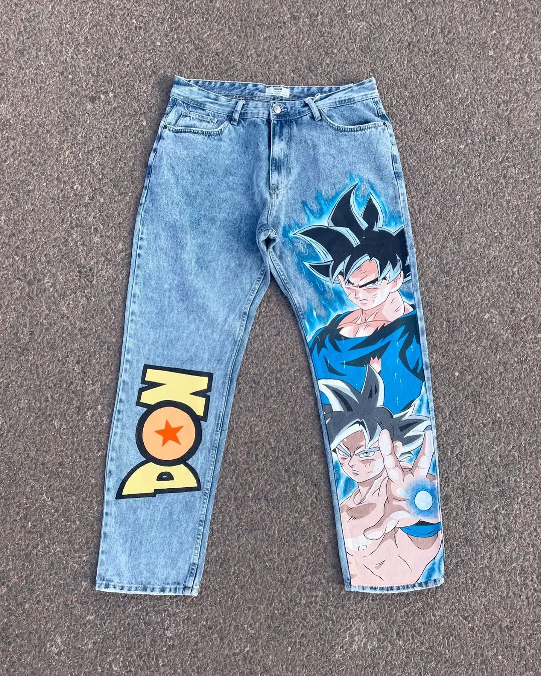 Harajuku popular anime y2k baggy jeans goku print high street wide leg denim pants popular streetwear trouser men clothing