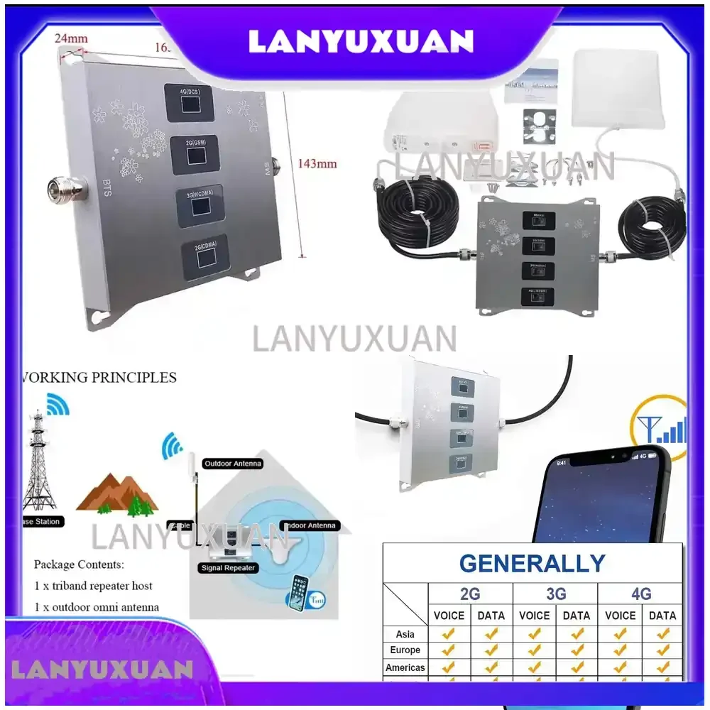 Signal 2G 3G 4G LTE Cellular Signal Amplifier for Mobile Repeater Set 800MHz 900MHz 1800MHz 2100MHz Kit
