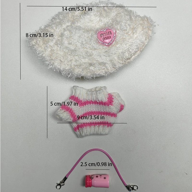 Ropa de muñeca labubu de 6,69 pulgadas para buLabu con 3 trajes: sombrero, suéteres y colgante (sin muñeca)