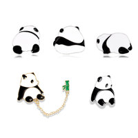 Cute Animal Panda Brooch, Cartoon Panda Enamel Badge Clothing Backpack Accessory Bamboo Chain Metal Lapel Pin Gift
