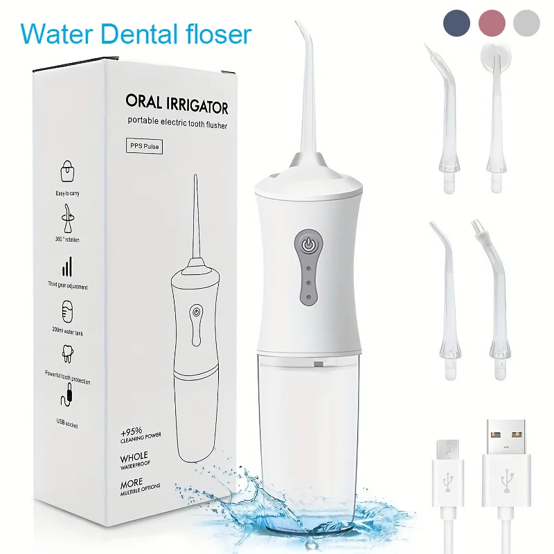 NIGF Oral Dental Irrigator USB Rechargeable Water Flosser Portable Dental Water Jet 120PSI Water Tank Waterproof Teeth Cleaner