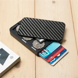 NEW Men Carbon Fiber Creative Office Card Holder Cases RFID Money Bag Security Smart Wallet Cartera ID Bank Credit Card Rfid Box