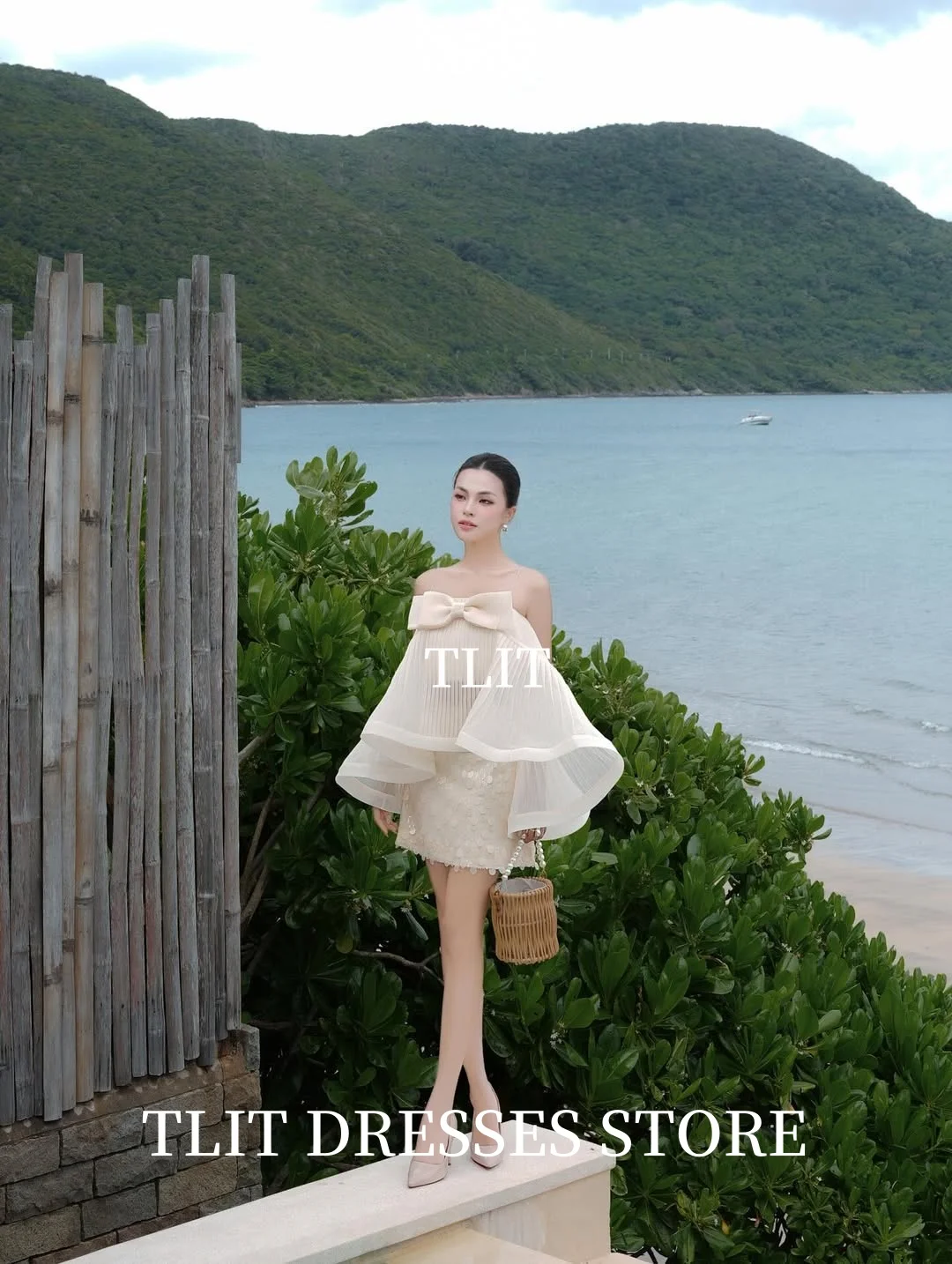 TLIT Fee Zijde Organza Tweedelige Avondjurken Strapless 3D Strik Cocktailjurken Lovertjes Korte Jurk Aangepaste Formele Partij