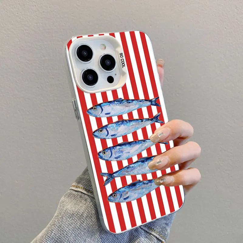The Newest Sardines Color Fish Pattern Laser Phone Case For iPhone 13 12 Mini 11 Pro Max 16 15 14 Pro Max Plus Shockproof Covers