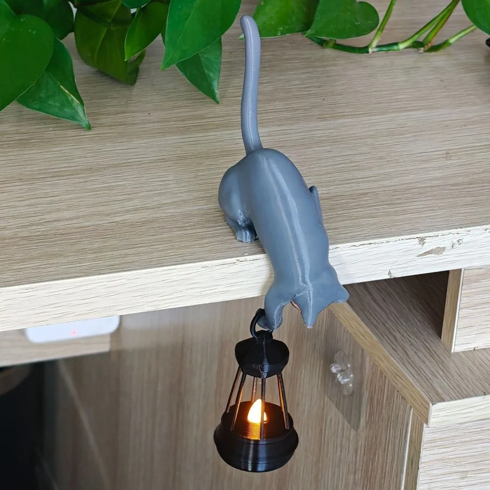 3D Printed Cat-Shaped Wall Hook Inverted Hanging Cartoon Wall Key Rack Creative Cute Animal Figurine Hook Bookshelf Decoration