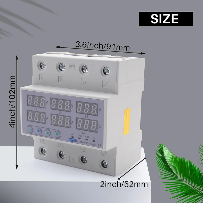 Imagem -06 - Tomzn-trilho Din Relé de Tensão de Fases Voltímetro 380v Amperímetro Monitor sobre e sob Tensão Protetor de Relés 100a