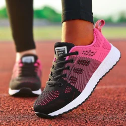 Tênis femininos moda 2024 novos formadores respiráveis macios tênis de malha tecido rendas até sapatos para calçados femininos