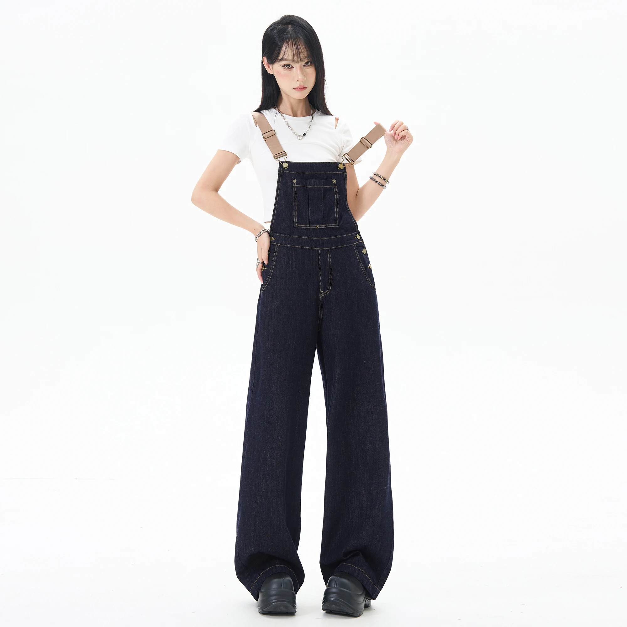 

Модный брендовый комбинезон в стиле ретро с прямыми штанинами в американском стиле, красивые синие джинсы, модная повседневная рабочая одежда для мужчин