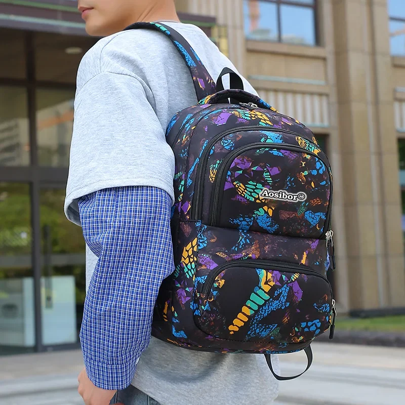 3Pcs Men Backpack Set Waterproof Oxford School Bag for Student Insulation Lunch Bag Pencil Case Bookbag