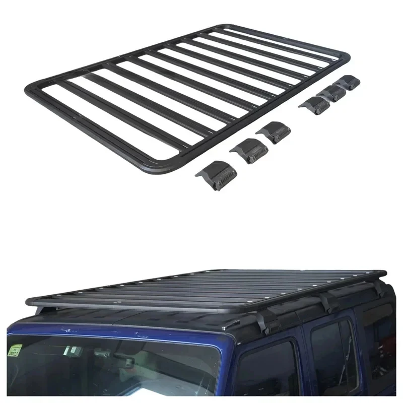 

Aluminum Car Roof Rack Car Roof Platform Roof Basket with Side Ladder Handrails